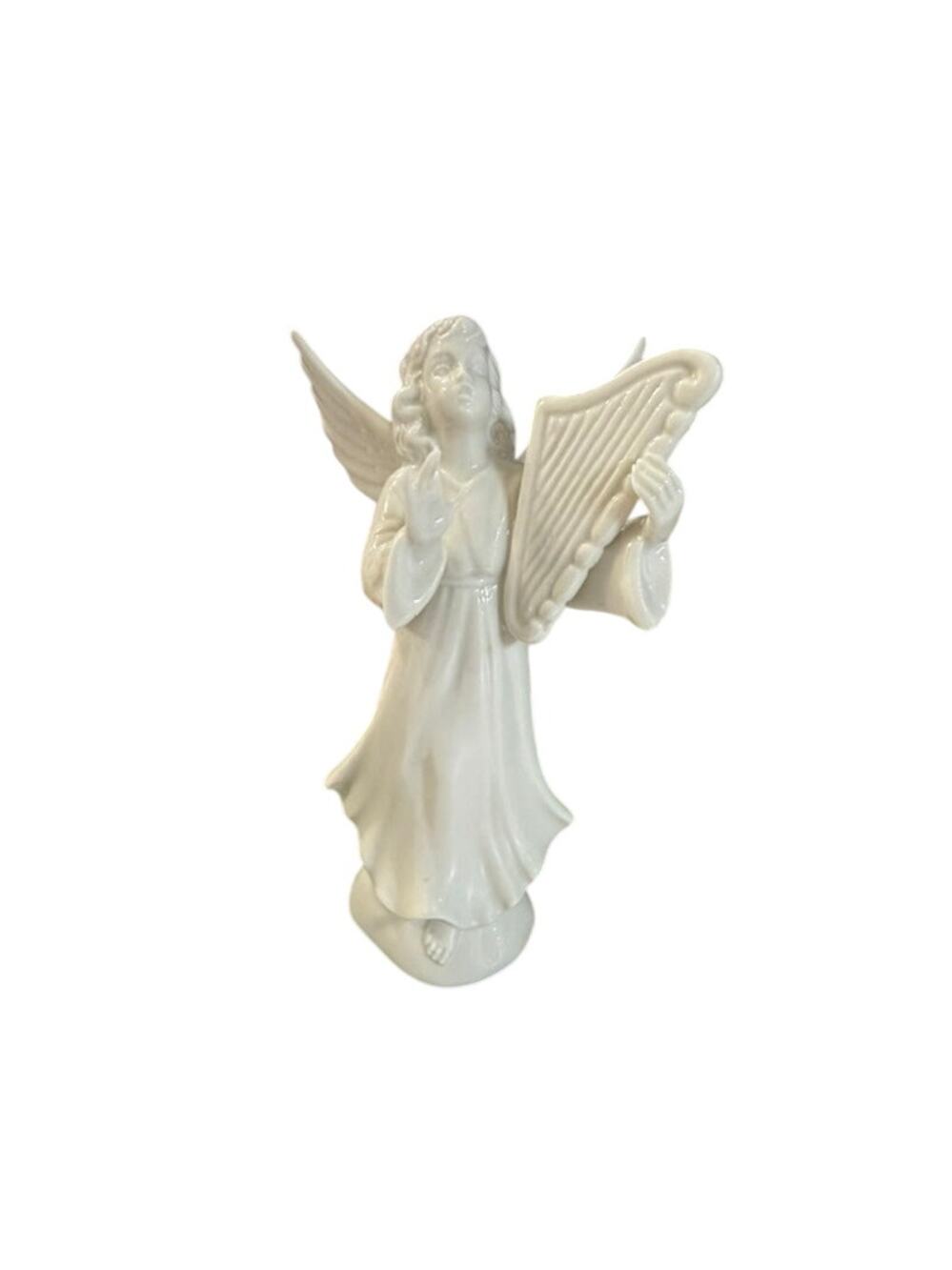 Vintage Dresden Porcelain Figurine Angel Playing Harp Germany 5.5"
